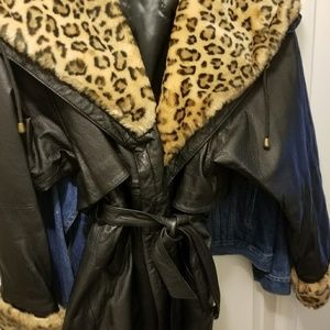 Leather mid length coat